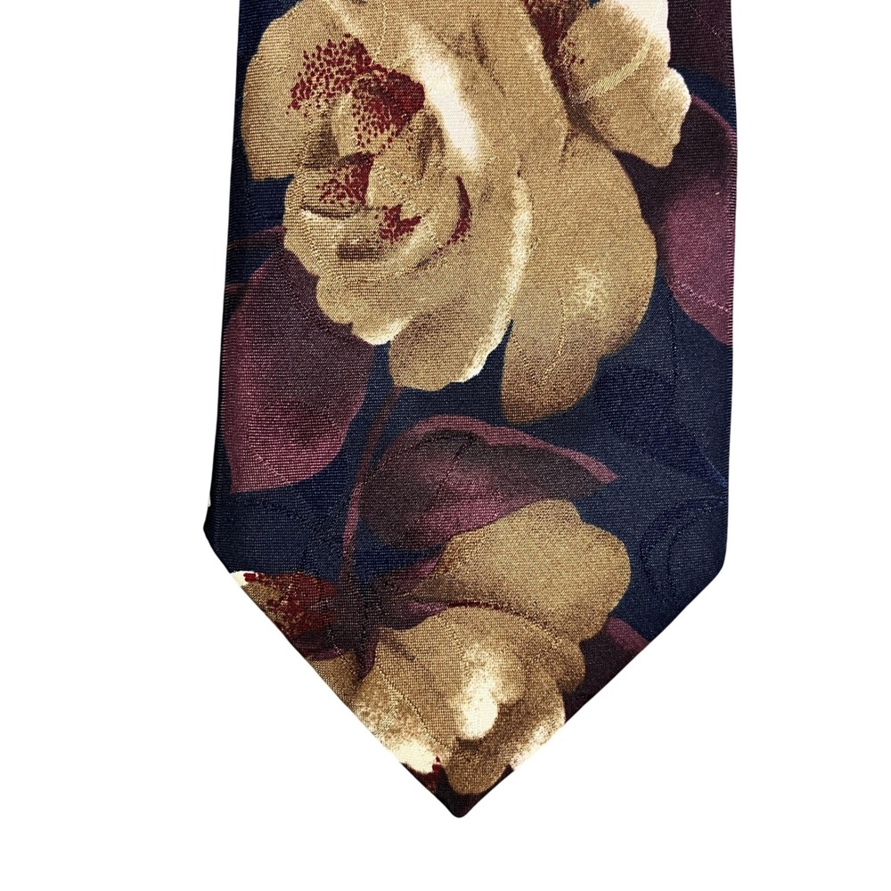 Raiders Mens Floral Silk Blend Necktie Navy Blue Burgundy Tan Rose Pattern
